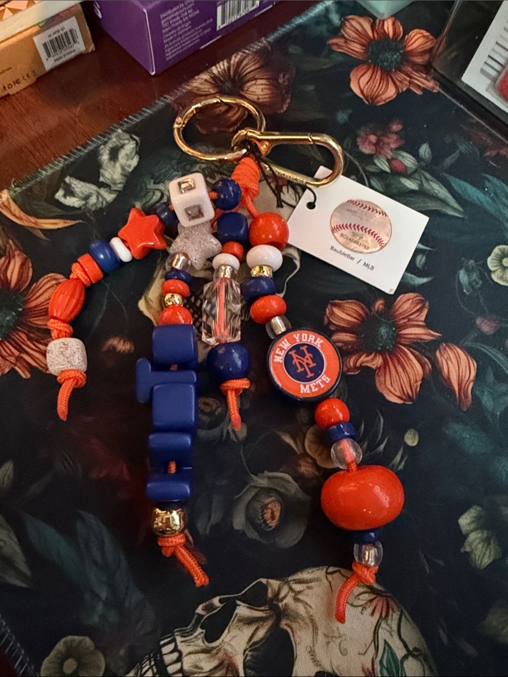 Bauble Bar MLB NY Mets Beaded Bag Charm - NEW w/tag!